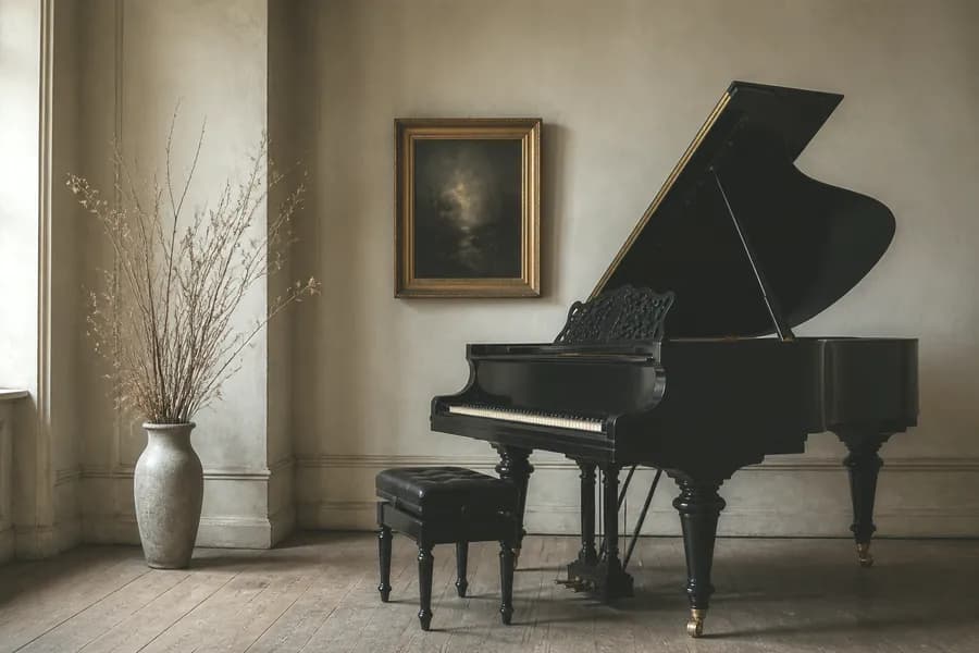 Vleugelpiano in de zaal van het pianobelevingscentrum